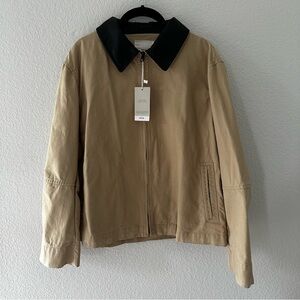 Mango | Tan Chore Jacket with Leather Collar